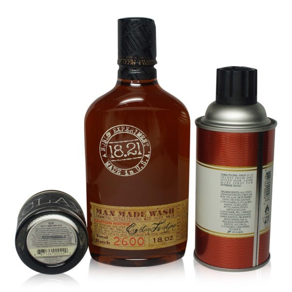 18.21 Man Made Trio Wash 18 oz. Clay 2 oz. Hair Spray 10oz.