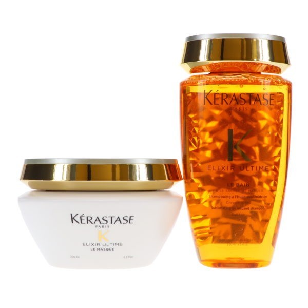 Kerastase Elixir Ultime Sublimating Oil Infused Shampoo Le Bain 8.5 oz & Elixir Ultime Mask 6.8 oz Combo Pack