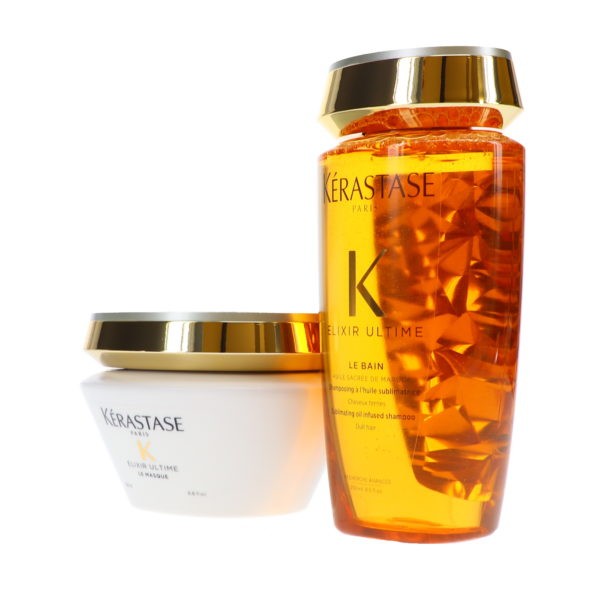 Kerastase Elixir Ultime Sublimating Oil Infused Shampoo Le Bain 8.5 oz & Elixir Ultime Mask 6.8 oz Combo Pack