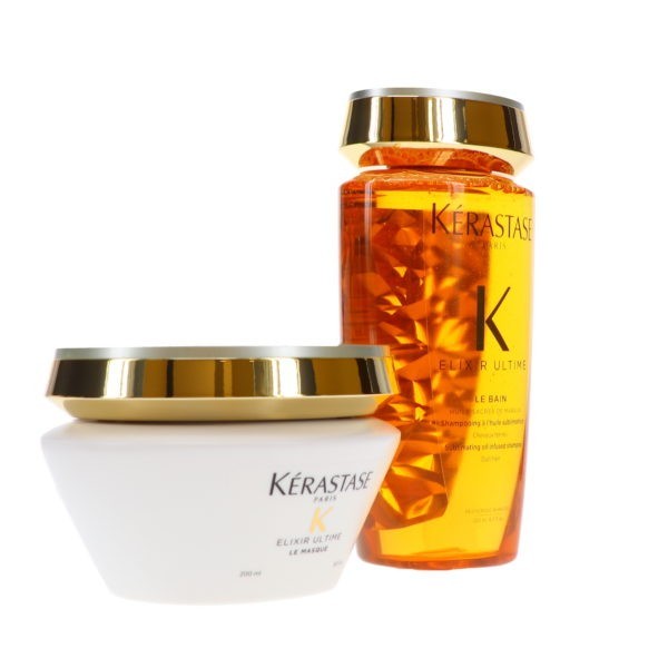 Kerastase Elixir Ultime Sublimating Oil Infused Shampoo Le Bain 8.5 oz & Elixir Ultime Mask 6.8 oz Combo Pack