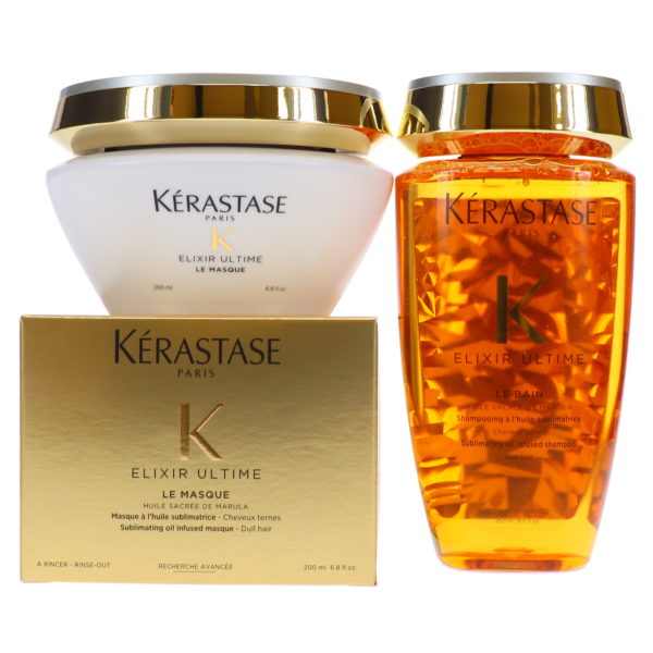 Kerastase Elixir Ultime Sublimating Oil Infused Shampoo Le Bain 8.5 oz & Elixir Ultime Mask 6.8 oz Combo Pack