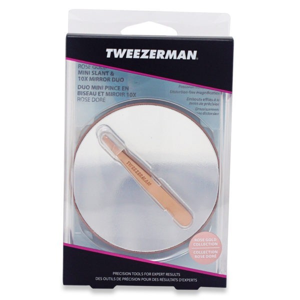 Tweezerman Rose Gold Mini Slant Tweezer and 10x Mirror