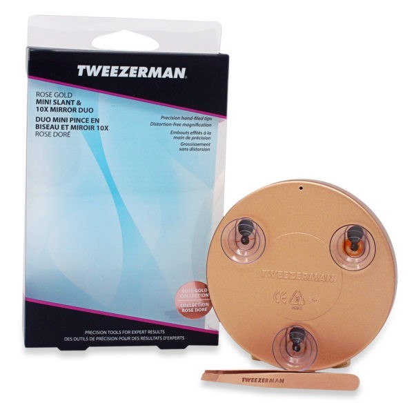 Tweezerman Rose Gold Mini Slant Tweezer and 10x Mirror