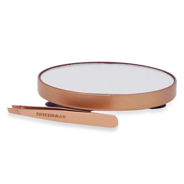 Tweezerman Rose Gold Mini Slant Tweezer and 10x Mirror