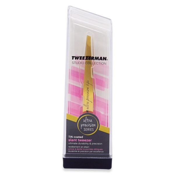 Tweezerman Studio Collection Ultra Precision Series Titanium Nitride Coated Slant, Gold