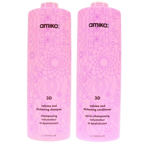 Amika 3D Volume Plus Thickening Shampoo 33.8 oz & Conditioner 33.8 oz Combo Pack