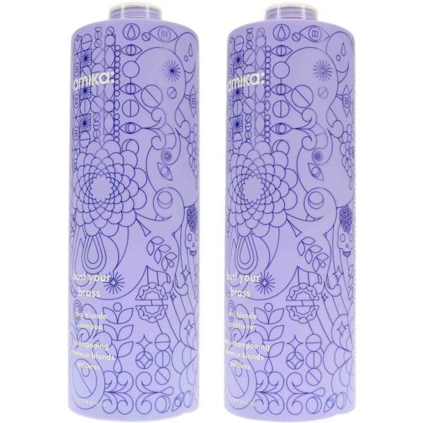 Amika Bust Your Brass Cool Blonde Shampoo 33.8 oz & Conditioner 33.8 oz Combo Pack