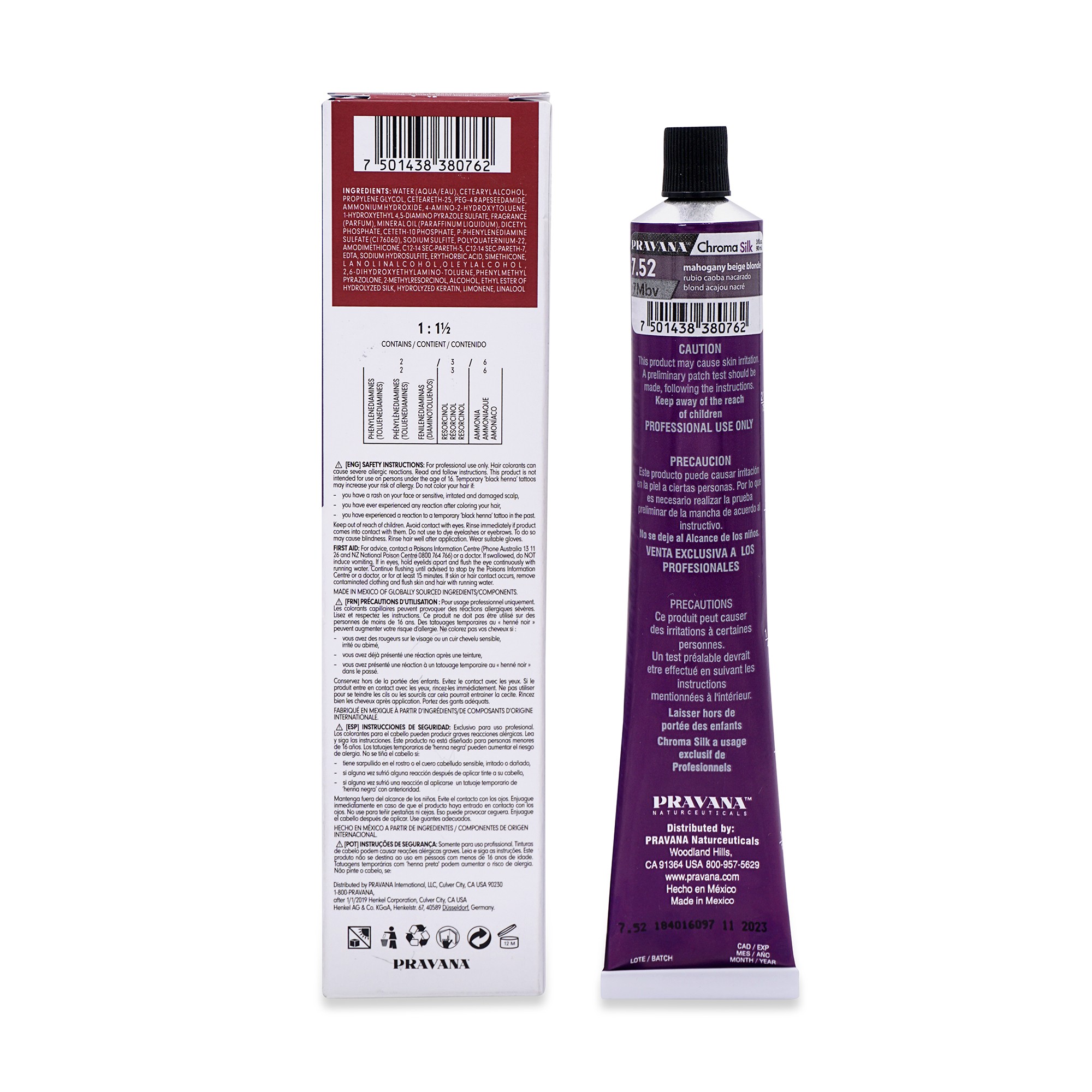 Pravana ChromaSilk Creme Hair Color 7.52 Mahogany Beige Blonde, 3 oz.