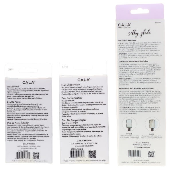 CALA Nail Clipper Duo Orchid, Tweezer Duo Orchid & Silky Glide Pro Callus Remover Purple Combo Pack
