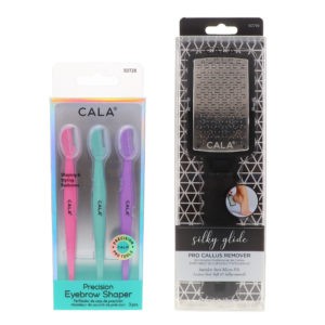 CALA Precision Eyebrow Shaper 3 pc & Silky Glide Pro Callus Remover Black Combo Pack