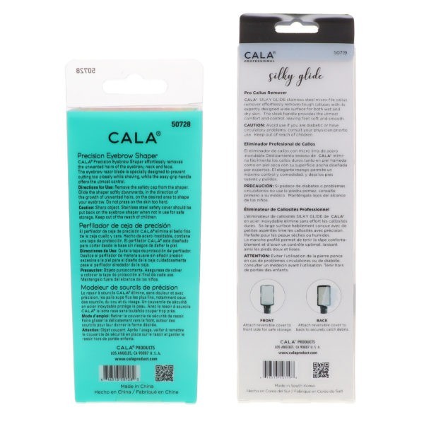 CALA Precision Eyebrow Shaper 3 pc & Silky Glide Pro Callus Remover Black Combo Pack