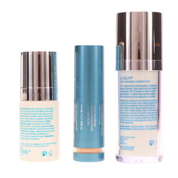 Colorescience All Calm Redness Corrective Kit Clinical Corrector Hydrating Setting 1 oz Mist and Mineral Sunscreen Brush