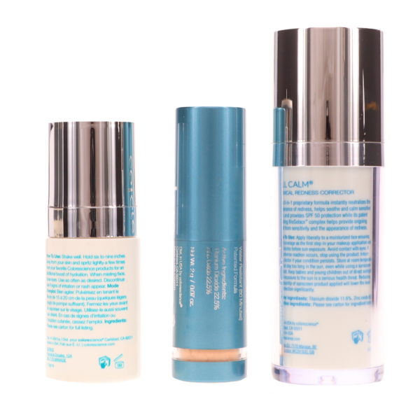 Colorescience All Calm Redness Corrective Kit Clinical Corrector Hydrating Setting 1 oz Mist and Mineral Sunscreen Brush