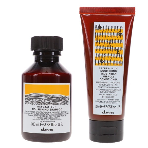 Davines NaturalTech Nourishing Shampoo 3.38 oz & NaturalTech Vegetarian Miracle Conditioner 2.03 oz Combo Pack