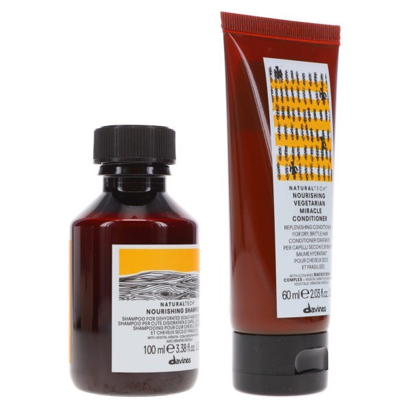 Davines NaturalTech Nourishing Shampoo 3.38 oz & NaturalTech Vegetarian Miracle Conditioner 2.03 oz Combo Pack