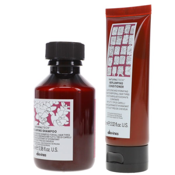 Davines NaturalTech Replumping Shampoo 3.38 oz & NaturalTech Replumping Conditioner 2.02  oz Combo Pack