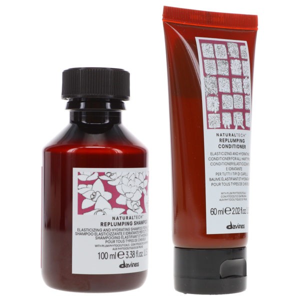 Davines NaturalTech Replumping Shampoo 3.38 oz & NaturalTech Replumping Conditioner 2.02  oz Combo Pack