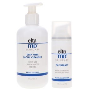 Elta MD Make Up Removal Facial Cleanser 8 oz & PM Therapy Facial Moisturizer Airless Pump 1.7 oz Combo Pack