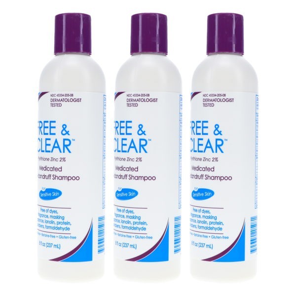 Free & Clear Medicated Anti-Dandruff Shampoo 8 oz 3 Pack