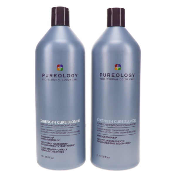 Pureology Strength Cure Best Blonde Purple Shampoo 33.8 oz & Strength Cure Best Blonde Purple Conditioner 33.8 oz Combo Pack