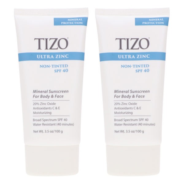 TiZO Zinc Body and Face Sunscreen SPF 40 Non-Tinted with Antioxidants C & E 3.5 oz 2 Pack