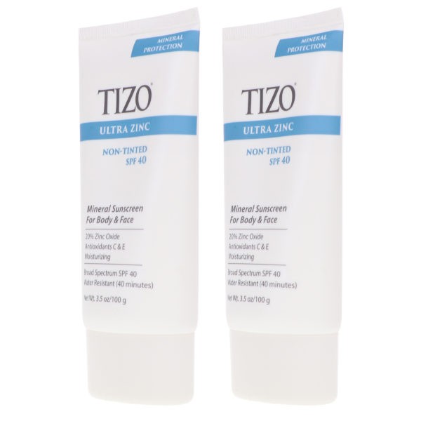 TiZO Zinc Body and Face Sunscreen SPF 40 Non-Tinted with Antioxidants C & E 3.5 oz 2 Pack