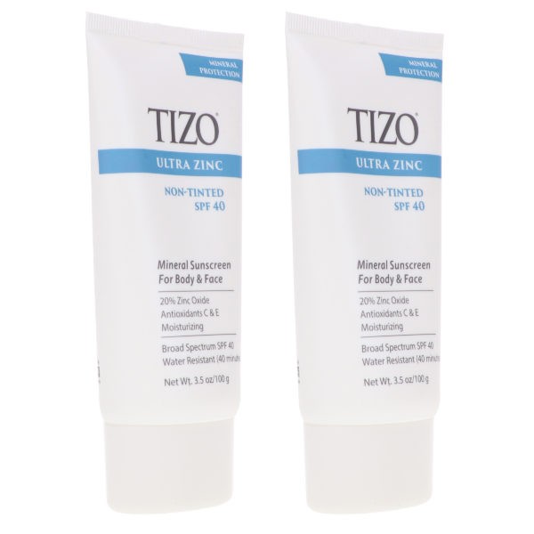 TiZO Zinc Body and Face Sunscreen SPF 40 Non-Tinted with Antioxidants C & E 3.5 oz 2 Pack