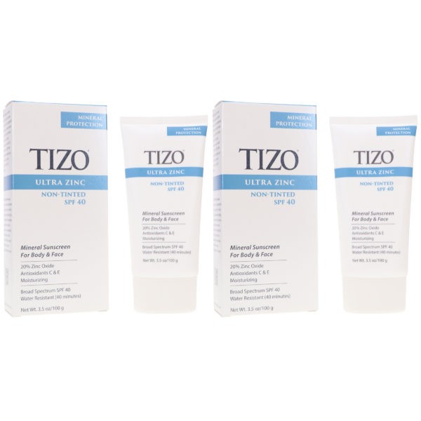 TiZO Zinc Body and Face Sunscreen SPF 40 Non-Tinted with Antioxidants C & E 3.5 oz 2 Pack