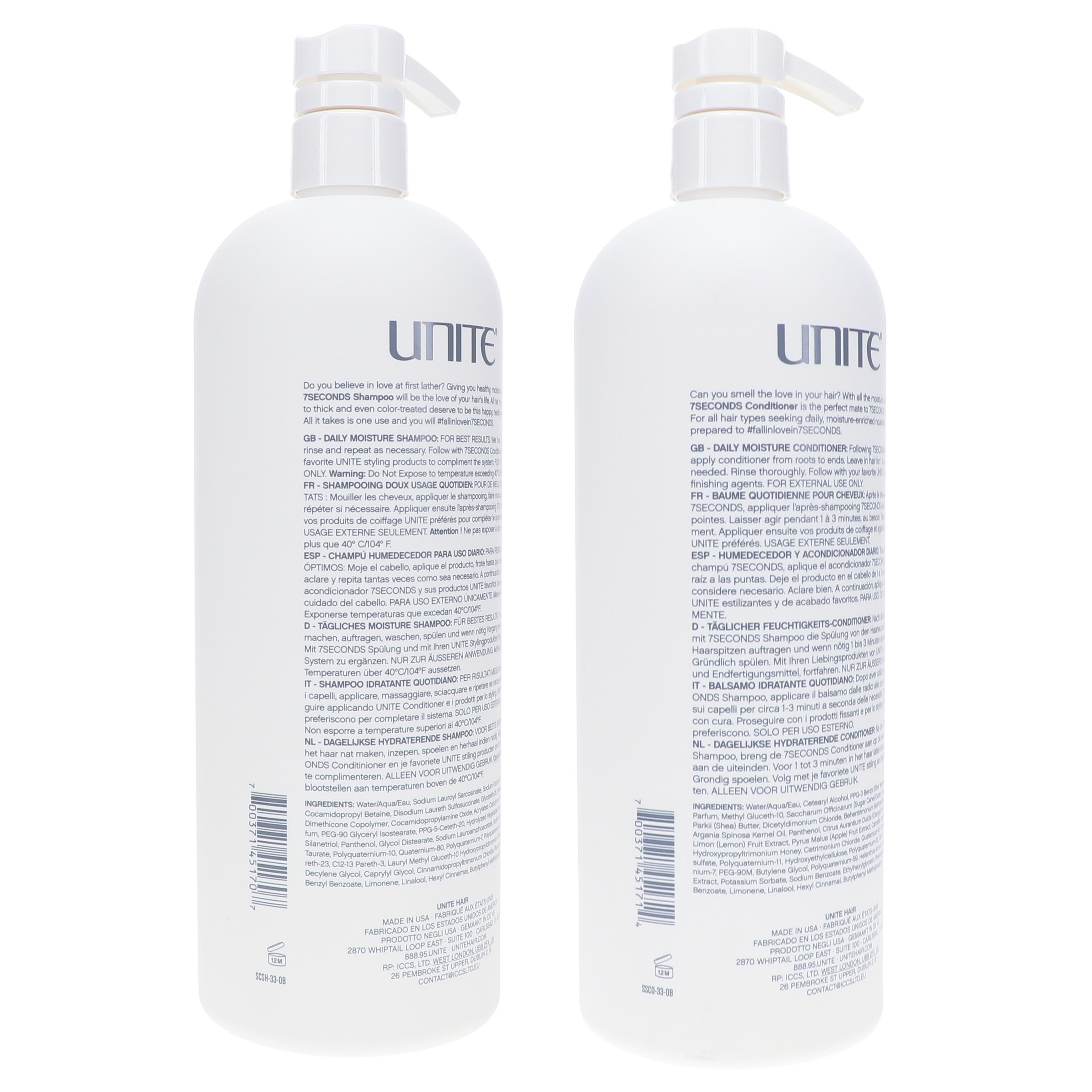 UNITE Hair 7 Seconds Shampoo 33.8 oz & 7 Seconds Conditioner 33.8 oz Combo Pack