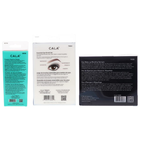 CALA Eye Need It Brush Kit Lavender, Urban Studio Duo Blending Sponges Purple/Teal & Precision Eyebrow Shaper 3 pc Combo Pack