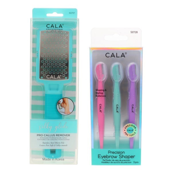 CALA Precision Eyebrow Shaper 3 pc & Silky Glide Pro Callus Remover Aqua Combo Pack