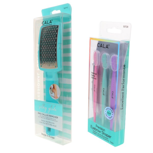 CALA Precision Eyebrow Shaper 3 pc & Silky Glide Pro Callus Remover Aqua Combo Pack