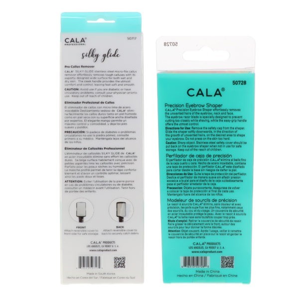 CALA Precision Eyebrow Shaper 3 pc & Silky Glide Pro Callus Remover Aqua Combo Pack