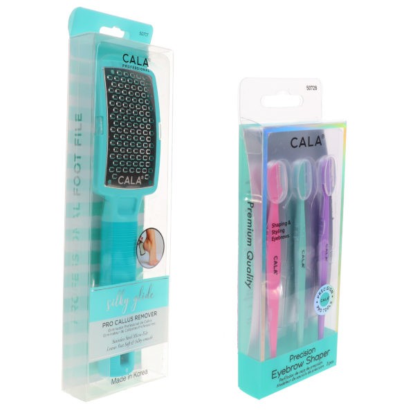 CALA Precision Eyebrow Shaper 3 pc & Silky Glide Pro Callus Remover Aqua Combo Pack