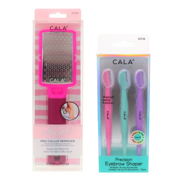 CALA Precision Eyebrow Shaper 3 pc & Silky Glide Pro Callus Remover Pink Combo Pack