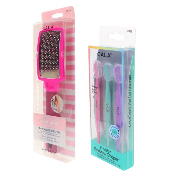 CALA Precision Eyebrow Shaper 3 pc & Silky Glide Pro Callus Remover Pink Combo Pack