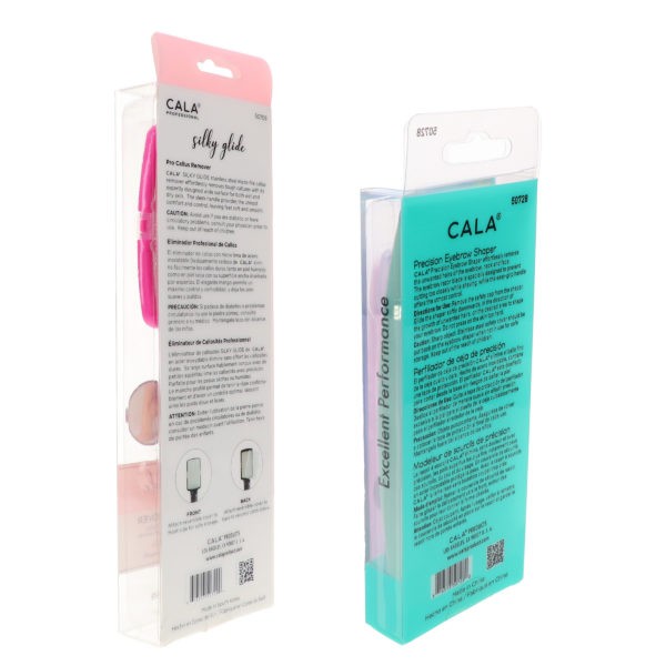 CALA Precision Eyebrow Shaper 3 pc & Silky Glide Pro Callus Remover Pink Combo Pack