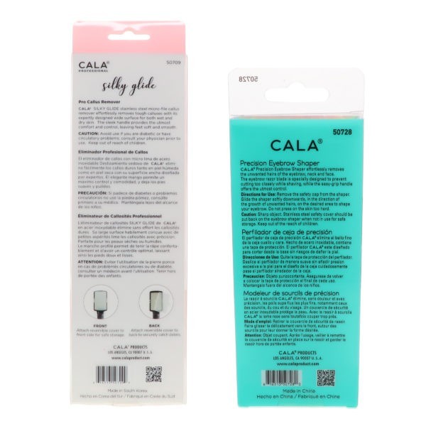 CALA Precision Eyebrow Shaper 3 pc & Silky Glide Pro Callus Remover Pink Combo Pack