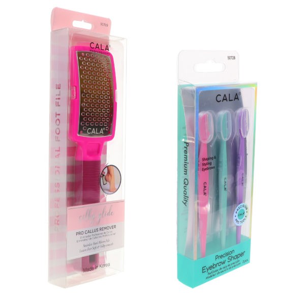 CALA Precision Eyebrow Shaper 3 pc & Silky Glide Pro Callus Remover Pink Combo Pack