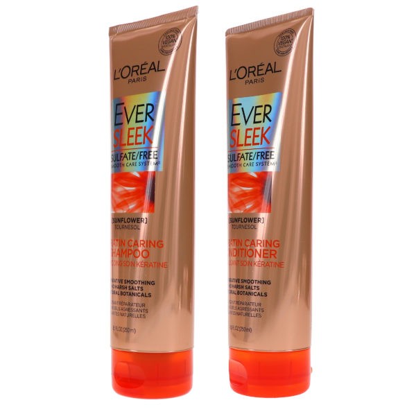 L'Oreal Paris Ever Sleek Sulfate Free Keratin Caring Shampoo 8.5 oz & Ever Sleek Sulfate Free Keratin Caring Conditioner 8.5 oz Combo Pack