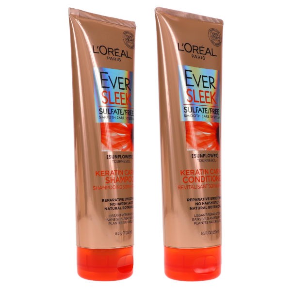 L'Oreal Paris Ever Sleek Sulfate Free Keratin Caring Shampoo 8.5 oz & Ever Sleek Sulfate Free Keratin Caring Conditioner 8.5 oz Combo Pack