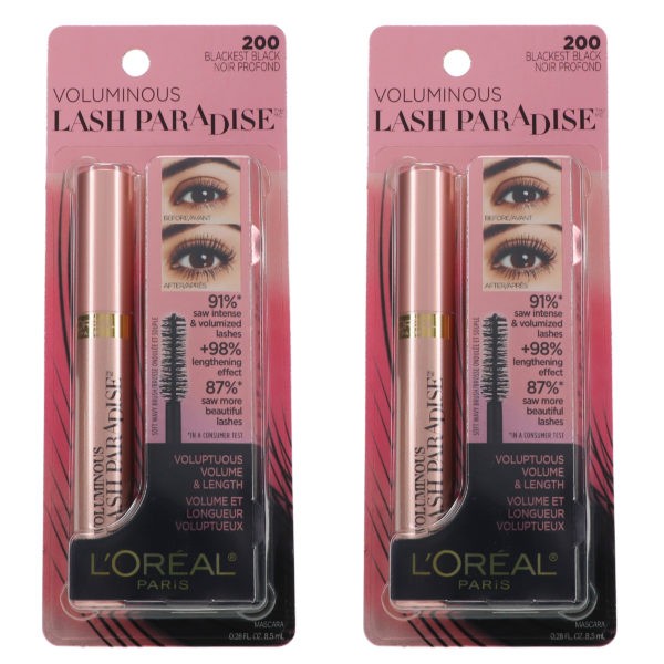 L'Oreal Paris Voluminous Lash Paradise Mascara Blackest Black 0.28 oz 2 Pack