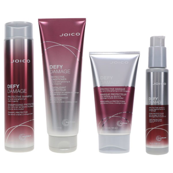Joico Defy Damage Protective Shampoo 10.1 oz, Defy Damage Protective Conditioner 8.5 oz, Defy Damage Masque 5.1 oz & Defy Damage Shield 3.4 oz Combo Pack
