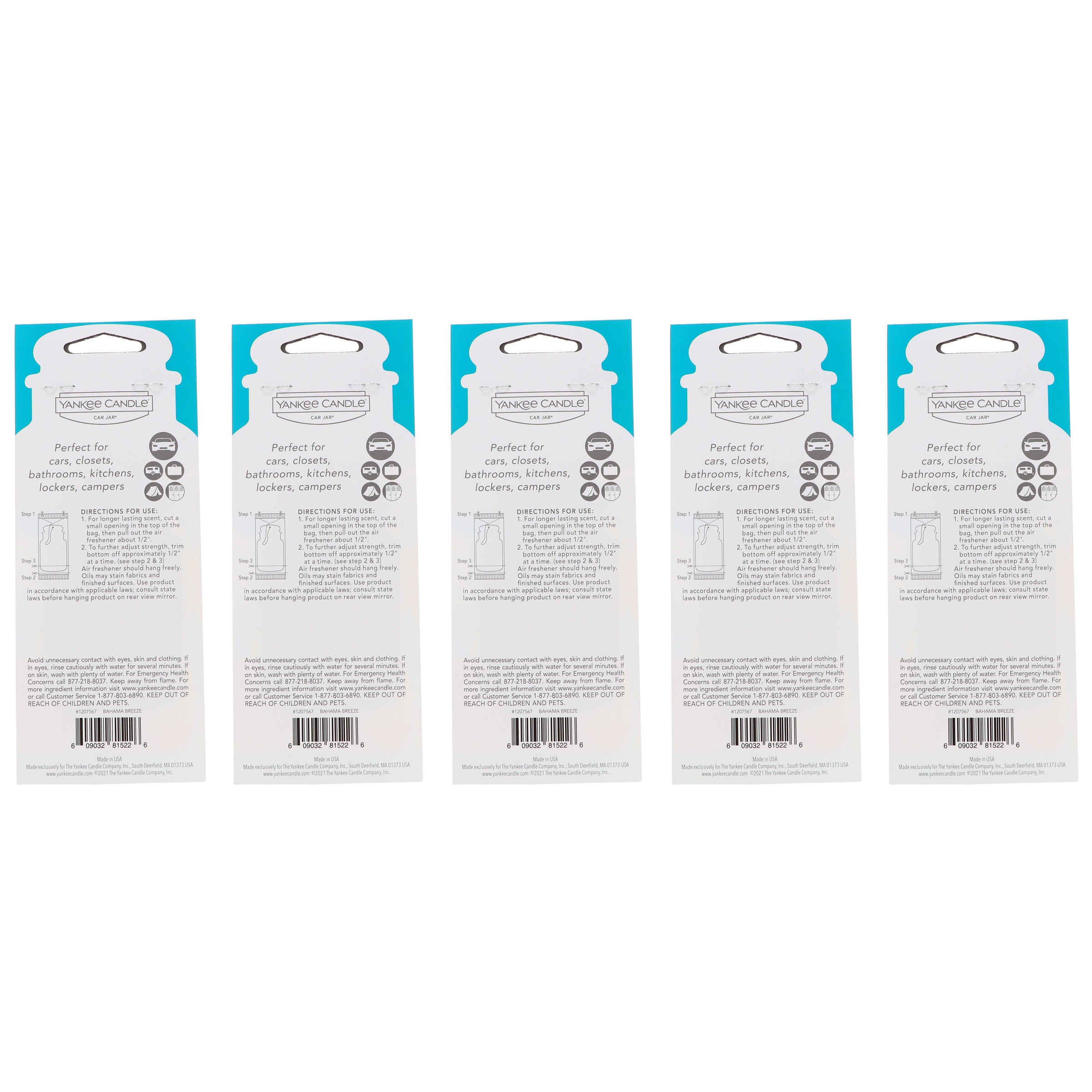 Yankee Candle Car Jar Singles Bahama Breeze 5 Pack