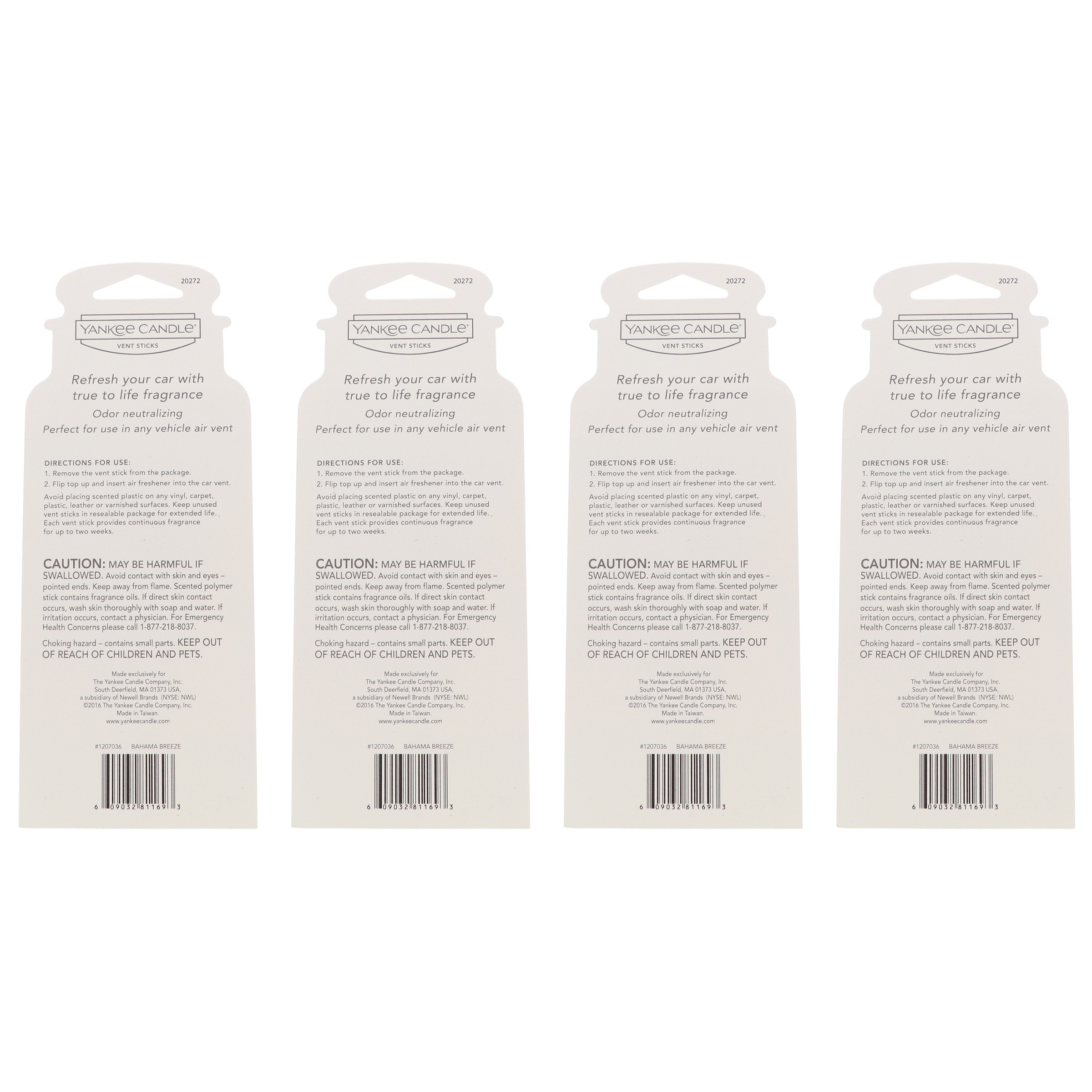 Yankee Candle Vent Sticks Bahama Breeze 4 Pack