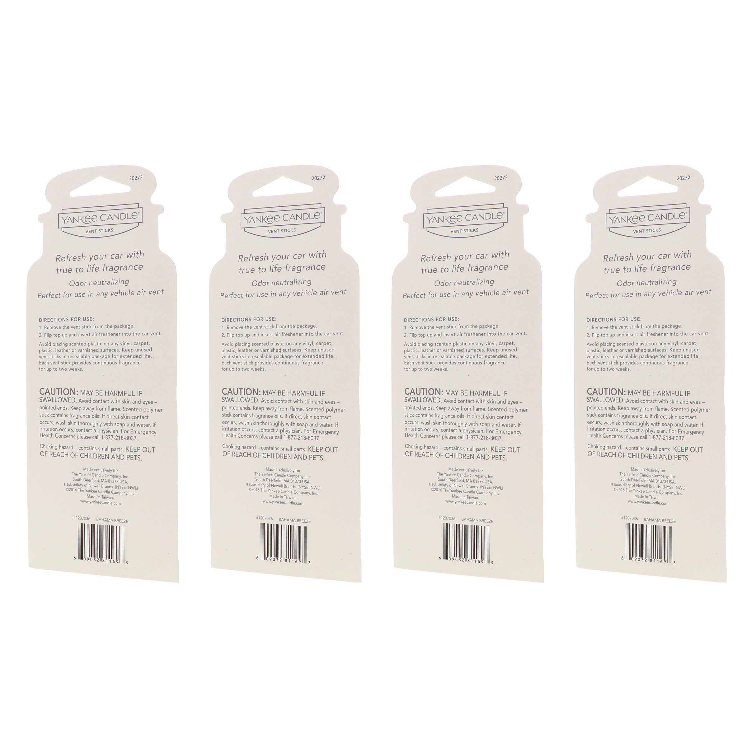 Yankee Candle Vent Sticks Bahama Breeze 4 Pack