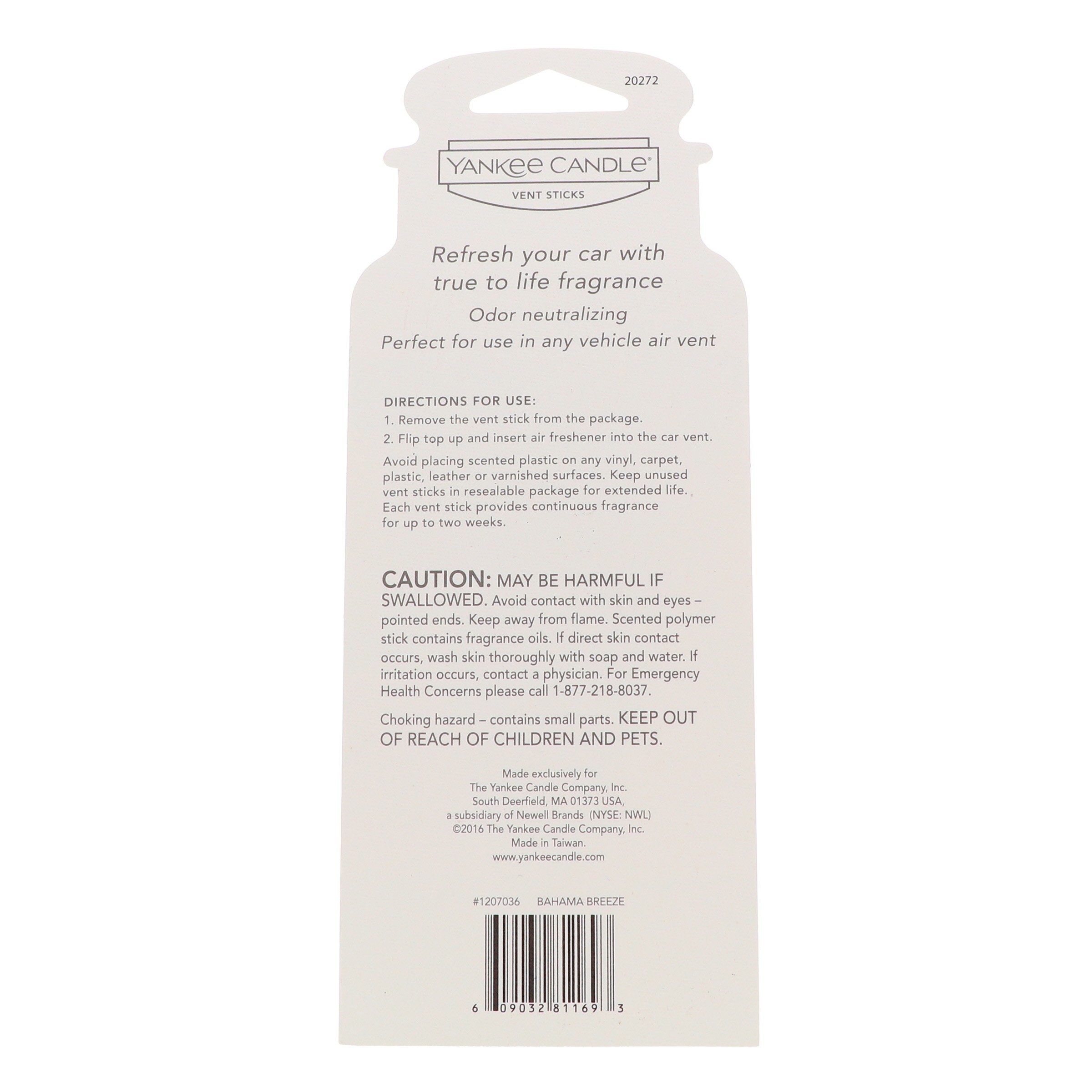 Yankee Candle Vent Sticks Bahama Breeze 4 Pack