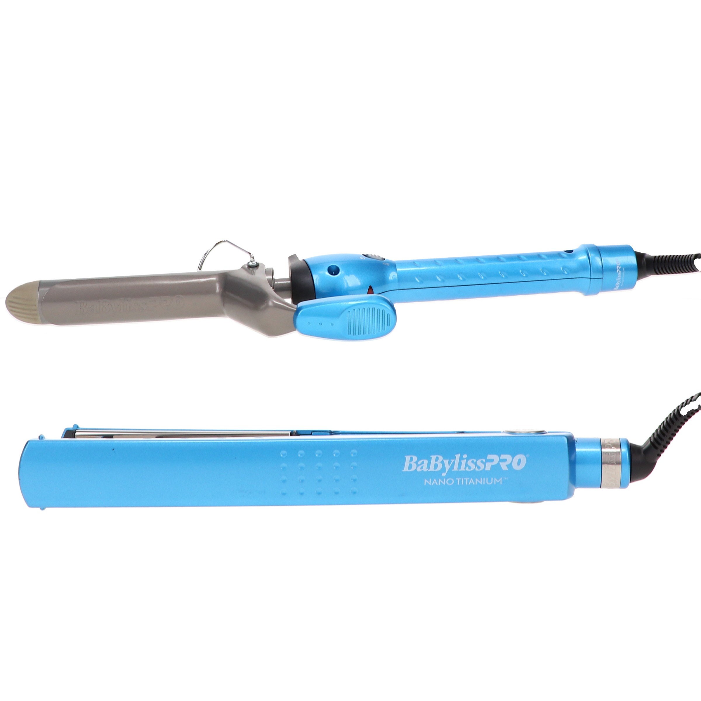 BaBylissPRO Nano Titanium Flat Iron 2091TN 1 1/4 in & Spring Curling Iron 100 SN 1 in Combo Pack
