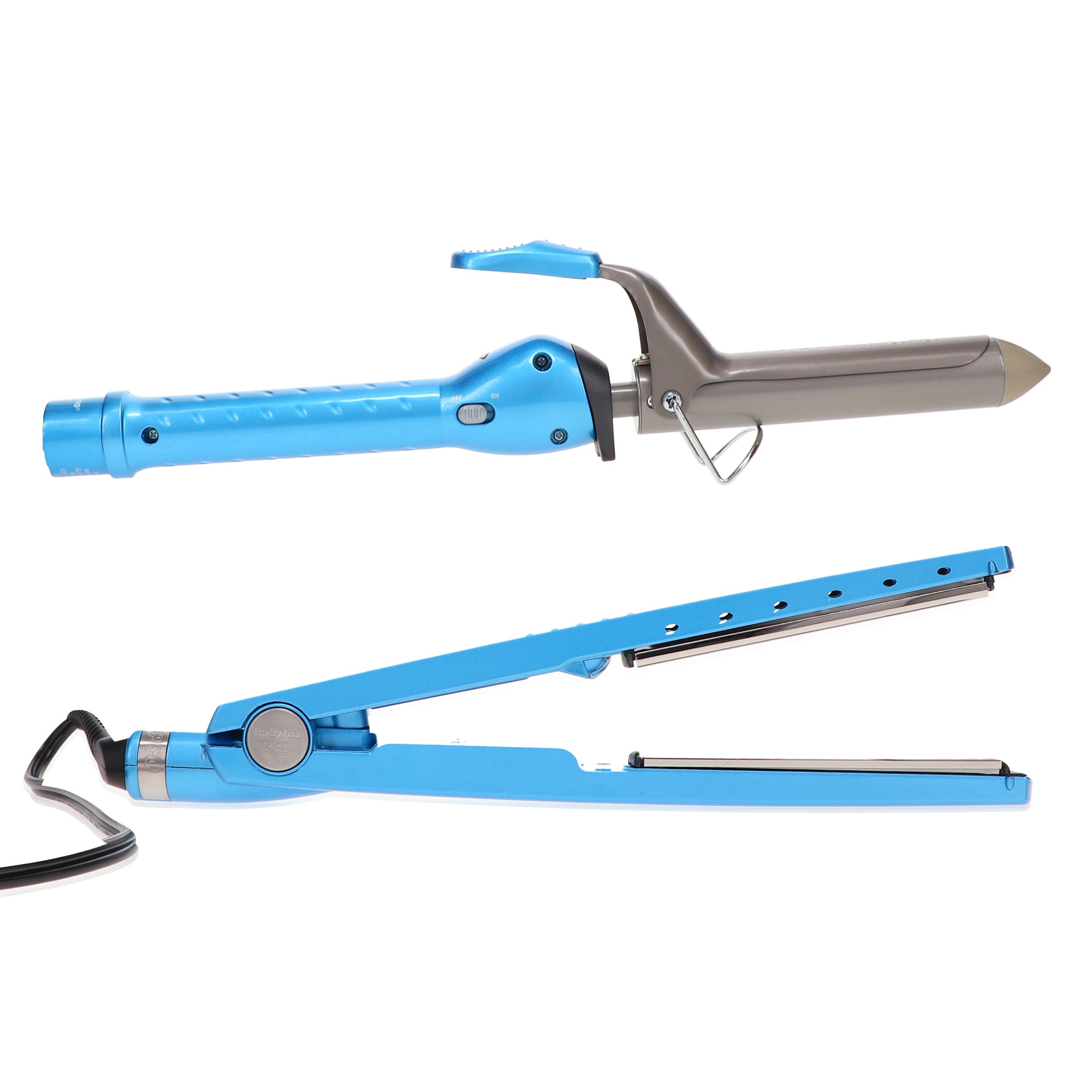 BaBylissPRO Nano Titanium Flat Iron 2091TN 1 1/4 in & Spring Curling Iron 100 SN 1 in Combo Pack