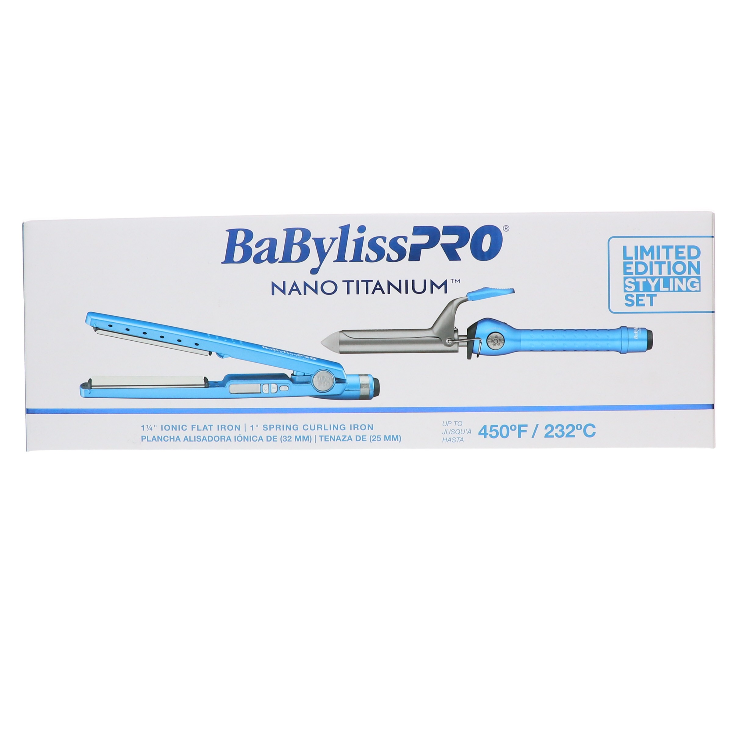 BaBylissPRO Nano Titanium Flat Iron 2091TN 1 1/4 in & Spring Curling Iron 100 SN 1 in Combo Pack